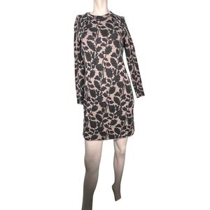 LOFT Floral Long Sleeve Knit Bodicon Dress Beige Black Size S Career Office Cozy